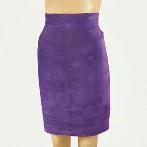 Vintage 80s 90s Danier Purple Suede Leather High Waist Pencil Skirt